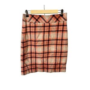 LLBean Favorite Fit Plaid Wool Blend A Line Skirt Women's Size 6 Coral Navy‎